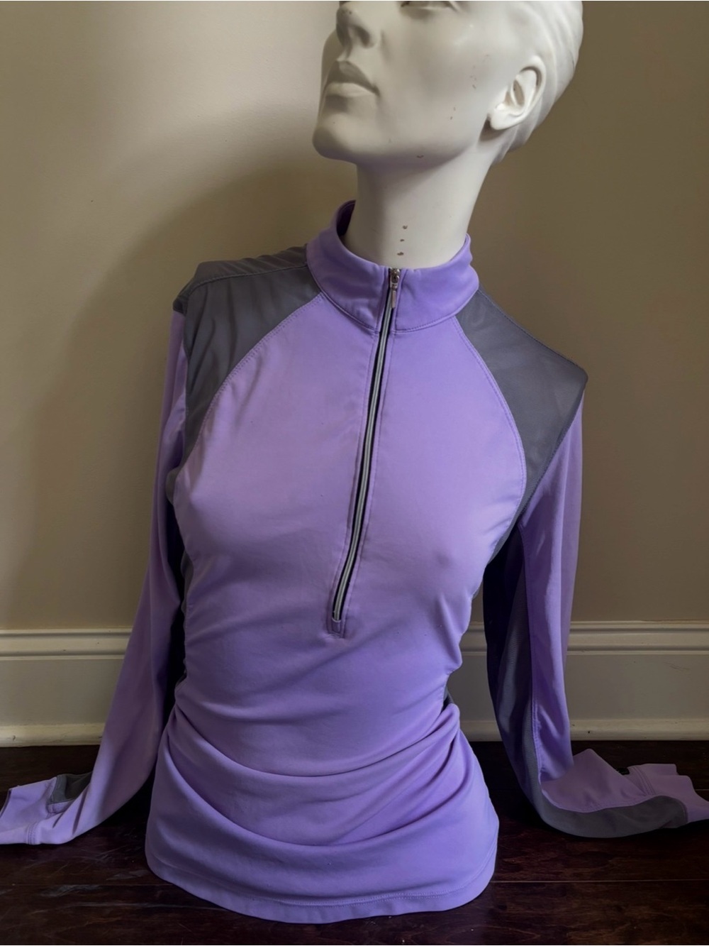 Purple grey mesh cooling SPF Athletic equestrian golf tennis top half zip L